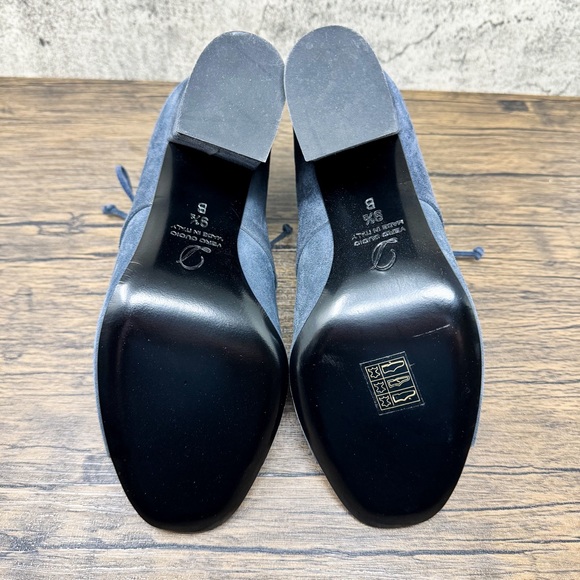 Delman suede gray-blue open toe booties, leather Anita heeled boots, size 9.5 - Picture 2 of 11